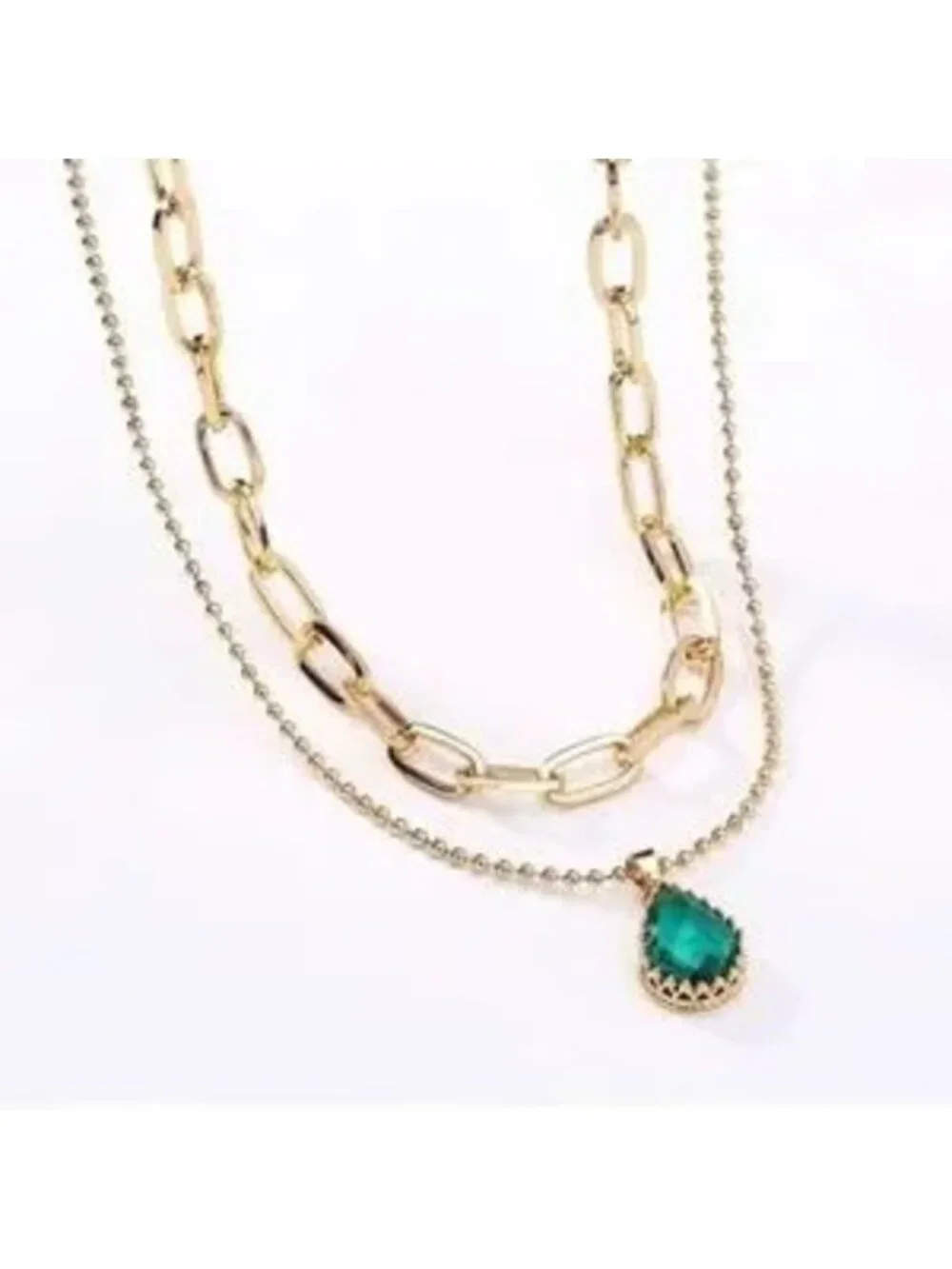 Gold 18k Gold Plated CZ Waterdrop 2pc Chain Necklace Set